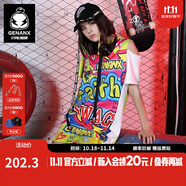 閃電潮牌（GENANX）露肩太空棉連衣裙女寬松直筒T恤裙夏季創(chuàng)意潮流學生潮裙短袖 綠黃色 S