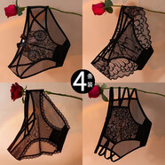 維多利亞的秘密（Victoria's Secret）Victoria&aposs Secret4條黑色透明內(nèi)褲女蕾絲低腰性感純欲無痕鏤 Y5+Y55+Y29+Y4黑裝4條 L 95-110斤