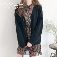 相伊戀人針織開(kāi)衫女25年秋冬季新款設計感毛衣針織外套顯瘦慵懶風(fēng)大衣外套 碳黑色【中款】 均碼