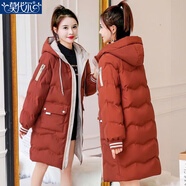 莫代爾反季中長(cháng)款棉服2025年新款女韓版寬松棉襖冬裝小個(gè)子時(shí)尚棉衣外套 銹紅色 M 建議體重95-110斤