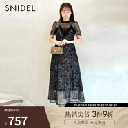 SNIDEL秋冬優(yōu)雅修身半高領(lǐng)短袖微透鏤空刺繡蕾絲連衣裙SWFO234142 黑色 S （0）