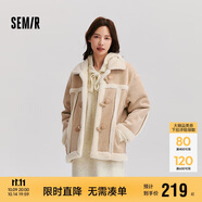 森馬（Semir）外套女牛角扣翻領(lǐng)寬松文藝2024冬季仿麂皮仿兔毛夾克109724108011