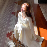 園翌法式氣質(zhì)溫柔風(fēng)V領(lǐng)A字裙白色裙子女秋冬內搭 【白色】【長(cháng)袖巨好看秋季連衣裙/小個(gè)子打底內搭連身 S 40/45kg