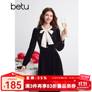 百圖betu冬季新款裙子絲絨蝴蝶結(jié)領(lǐng)連衣裙女2412T26 黑色 XS
