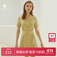 范思藍(lán)恩正式氣質(zhì)通勤連衣裙女夏季收腰顯瘦面試西裝裙 草黃綠 M
