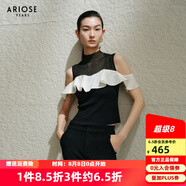 艾諾絲雅詩(shī)【商場(chǎng)同款】2025夏季新品荷葉邊網(wǎng)紗拼接針織衫上衣女裝40428157 黑色 S