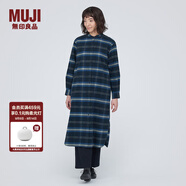 無印良品 MUJI 女式 法蘭絨 立領(lǐng)連衣裙  外套 秋冬穿搭 BC2F9C3A 藏青色格紋 M 160/84A