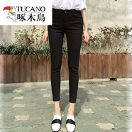 啄木鳥(niǎo)（TUCANO）黑色高腰破洞牛仔褲女2025夏季新款彈力緊身顯瘦九分小腳鉛筆褲子 黑色B8899九分 常規(guī) 26