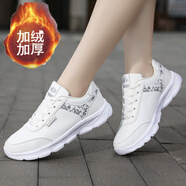 LI NING李寧冬季女鞋皮面防水防滑學(xué)生跑步運動(dòng)鞋加絨保暖棉鞋軟底休閑旅 棉鞋：2016白色 38