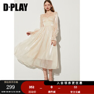 DPLAY2025秋季歐根紗連衣裙杏色紗裙仙女裙方領(lǐng)緞面長(zhǎng)裙沙灘裙 奶油杏 XL