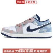 耐克（NIKE）定制球鞋AirJordan1鴛鴦牛仔做舊經(jīng)典氧化褪色低幫舒適運動(dòng)休閑鞋 藍粉 40