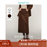 茵曼（INMAN）2025秋冬女裝新款簡約百搭燈芯絨半身裙中高腰顯瘦全棉直筒裙 咖啡色 L