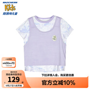 Skechers斯凱奇女童針織短袖T恤衫兒童夏季戶外舒爽運動休閑上衣P224G022 藍紫色扎染/03XG 165cm