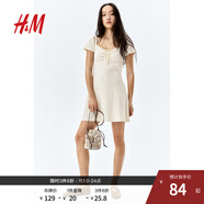 H&M女裝連衣裙2025年秋季新款蕾絲邊喇叭裙擺連身裙1275441 奶油色 L 170/104B