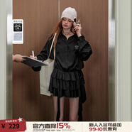 UNIFREE【明星同款】長袖襯衫連衣裙女收腰A字版不規(guī)則蓬蓬蛋糕裙 黑色 M