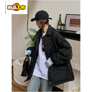 初徑胖妹妹多巴胺大碼菱格棉服女冬裝胖mm棉衣寬松羊羔毛韓版冬裝外套 黑色 2XL 160-180斤