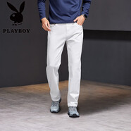 花花公子（PLAYBOY）新款牛仔褲子男款秋季男士寬松直筒褲黑色長(cháng)褲商務(wù)男褲子 白色 32