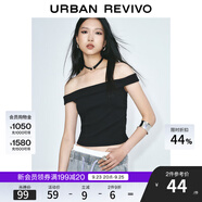 UR2025春季新款女裝氣質(zhì)魅力一字領(lǐng)短款修身T恤UYY450100 正黑 XL