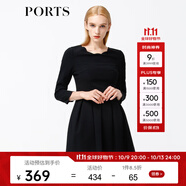 PORTS寶姿 秋季新品女裝露腰假兩件連衣裙a字裙SB9D002KWB008 黑色 M (6)