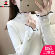 AEMAPE加絨厚加厚毛衣女外穿秋冬新款修身針織洋氣內搭上衣蕾絲打底衫 杏色 L 105-115斤