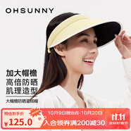 OhSunny防曬帽女春夏大檐防紫外線防曬發(fā)箍蛋糕帽空頂太陽帽子 檸檬黃 均碼