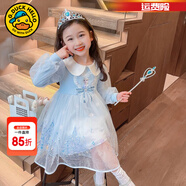 G.duck小黃鴨童裝愛(ài)莎公主裙女童春秋款兒童連衣裙秋裝中小童女孩小裙子 藍色 130 (建議身高120cm 8-9歲)cm