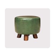 家逸（JIAYI） 實木布藝小凳子沙發(fā)腳凳換鞋凳小矮凳穿鞋軟坐凳四腿戶外休閑凳 墨綠色-圓形