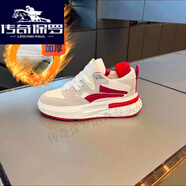 傳奇保羅快手抖音同款復(fù)古小白鞋男2023春秋新款潮厚底舒適簡(jiǎn)約潮流休閑鞋 白紅色【秋冬加絨款】 38 偏大