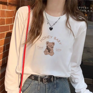 現寶蓮女肩打底長(cháng)袖內恤正白色百搭韓版t2025新款春秋洋氣衫搭上 白色長(cháng)袖Baby熊 大 S