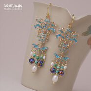 煙雨江南點(diǎn)翠旗袍耳環(huán)景泰藍耳飾宮廷覆古飾品古風(fēng)漢服耳墜新中式 925銀鍍金耳鉤耳環(huán)款