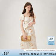 范思藍(lán)恩國風(fēng)抽象花卉印花連衣裙2024夏季新款收腰通勤裙子12959 米杏色 L