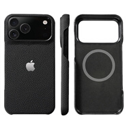 歐卡克適用蘋(píng)果17ProMax手機殼真皮新款iphone16Pro磁吸全包超薄15防摔4 羽砂黑蘋(píng)果標-頭層牛皮-強磁吸附 iPhone 17 Pro Max