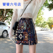 秋冬短裙配馬丁長(cháng)筒加碼裙子女性夏季2025新歐洲站高腰臀部a字裙 印花西裝面料 S