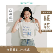 茵曼百搭純棉字母刺繡女裝圓領短袖t恤2025夏季新品襯衣上衣 米白色 M