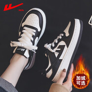 回力女鞋小白鞋女2025新款冬季加絨百搭黑白熊貓鞋子女學(xué)生休閑板鞋 白黑色 40