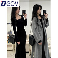 DGOV黑色步步生蓮魚(yú)尾連衣裙女春季款方領(lǐng)修身針織后媽小媽包臀長(cháng)裙子 黑色方領(lǐng)魚(yú)尾裙 S 【80-95斤】