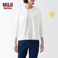 無(wú)印良品（MUJI）女式 防紫外線(xiàn)性能 強捻圓領(lǐng)開(kāi)衫夏防曬衣防曬外套防曬服純棉全棉 白色 3S M