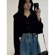 小紅書爆款早秋季2025流行穿搭一整套裝女甜美減齡輕熟風氣質襯衫 黑色襯衫高品質-送運費險 M