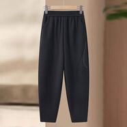 孜顏媽媽褲子松緊牛仔褲春秋休閑褲中老年女褲50-60歲老年人長(cháng)褲外穿 529黑色 加絨 XL 【80-100斤】