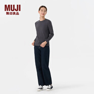 無(wú)印良品（MUJI）女式 雙羅紋編織 圓領(lǐng)長(cháng)袖T恤打底衫女款內搭上衣秋季 女裝 深灰色 4A S (155/80A)