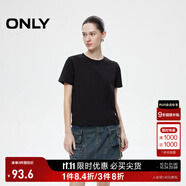 ONLY2025秋季新款簡約舒適基礎(chǔ)純色圓領(lǐng)正肩短袖T恤女|125101058 H1Z 黑色 M (165) 84A