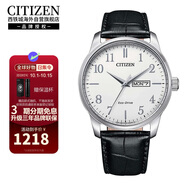 西鐵城（CITIZEN）光動(dòng)能簡(jiǎn)約款日歷星期顯示白盤(pán)皮帶休閑商務(wù)男表BM8550-14A