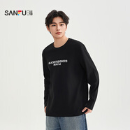 三福（SANFU）2025冬季男士斑駁英文印花長T恤 都市寬松圓領(lǐng)上衣510809 黑色 M