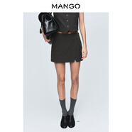 MANGO女裝半身裙2026春裝新款復古格紋開(kāi)叉短裙西裝風(fēng)半裙 灰色 S
