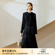 顏域黑色連衣裙春冬季女裝2025年新款顯瘦連身裙針織假兩件百褶裙 黑色1（加厚） L/40
