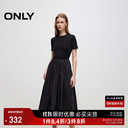 ONLY2025秋季新款優(yōu)雅氣質(zhì)純色拼接短袖長裙連衣裙女|125107024 H1Z 黑色 2XL