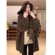 矜持范毛衣女秋冬慵懶風(fēng)毛衣外套女新款小個(gè)子寬松外搭軟糯感針織衫女 咖色 S 80-95斤