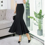 茵侈黑色垂感魚(yú)尾裙半身裙長(cháng)款秋冬新款韓版高腰包臀裙軟妹氣質(zhì)長(cháng)裙子 雪紡麻料夏季款 S