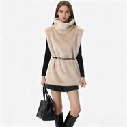 【京東直采】女士冬高領(lǐng)環(huán)保皮草無(wú)袖馬甲百搭氣質(zhì)修身外套 燕麥杏 均碼