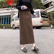 皮爾卡丹（pierre cardin）秋冬加厚加大新款開(kāi)叉針織半身裙高腰顯瘦中長(cháng)款一步毛線(xiàn)長(cháng)裙裙子 咖啡色（長(cháng)85厘米不開(kāi)叉款）官方旗艦 2XL 170-190斤